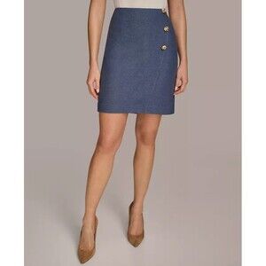 Donna Karan New York Women's Wool-Blend Trendy chic Dressy Pencil Skirt Blue 10